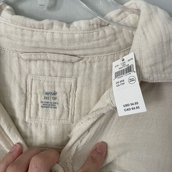 Aerie Size XXS Gauzy Cotton Long Sleeve Button Oversized Tie Front Knot Top NWT - Picture 4 of 7